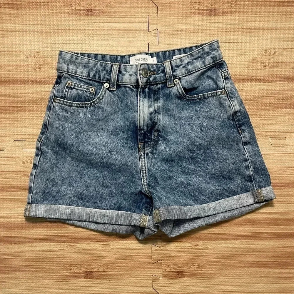 True Craft Mom Short High Waist Medium Wash Denim Shorts Women's Size 3